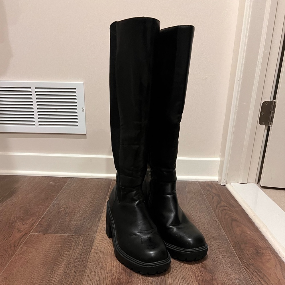 Torrid Black Chunky Heeled Boots, wide calf